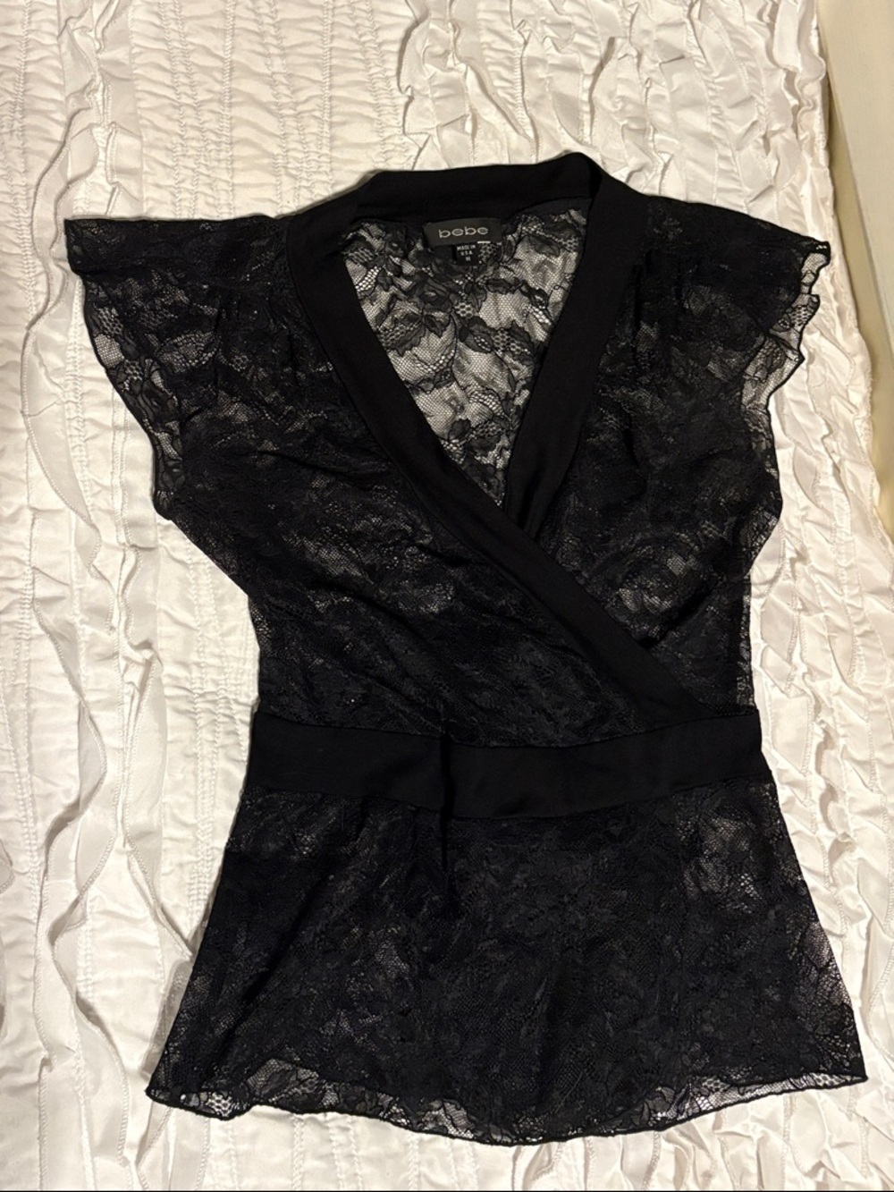 Vintage bebe Black Lace Surplice Blouse